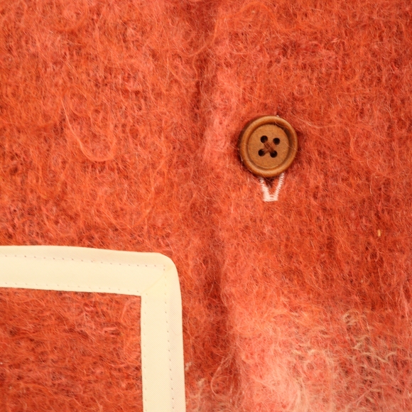 Upcycled Mohair Plaid Wool Jacket with Fringe Pink Peach Cream Brown M • L - Picture 6 of 8